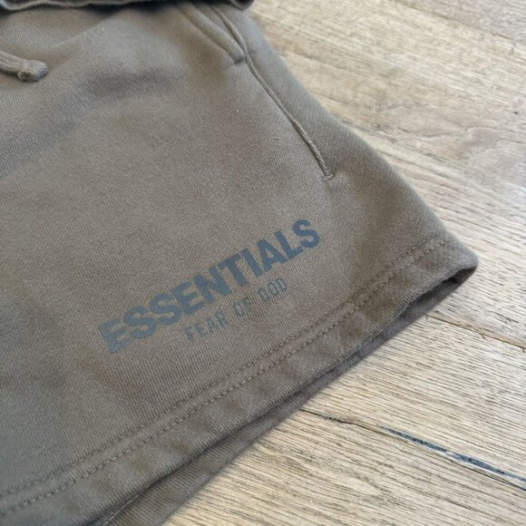 Olive Green Essentials Shorts Tee Short Set Outfit - Picture 2 of 9